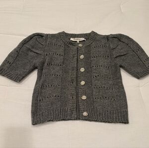 Gray Knit Cardigan with rhinestone buttons